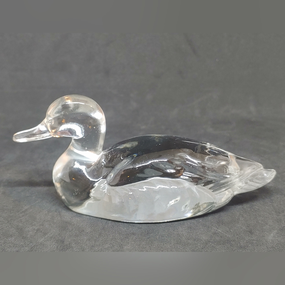 Clear Glass Duck Decor Paperweight